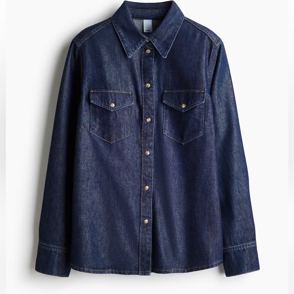 H&M Dark Blue Denim Button-Down Shirt